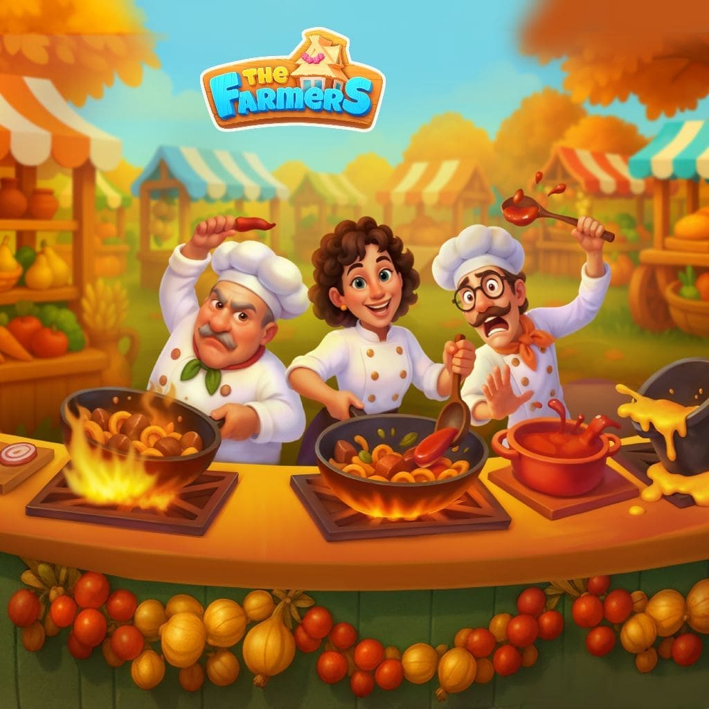 Puzzle de cozinha de colheita com mesas, panelas, legumes, frutas e decoração de outono ao ar livre, coleção Autumn Aroma