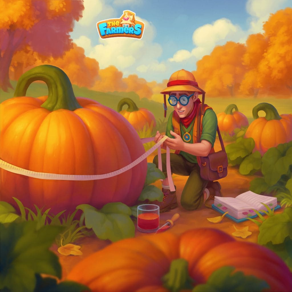 Puzzle di campo di zucche con figura che misura una zucca gigante