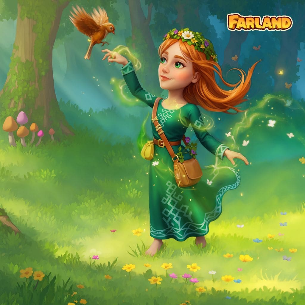 Wiosenny puzzle leśny z postacią wśród dzikich kwiatów i drzew przy jasnym świetle, kolekcja Wiosenna symfonia