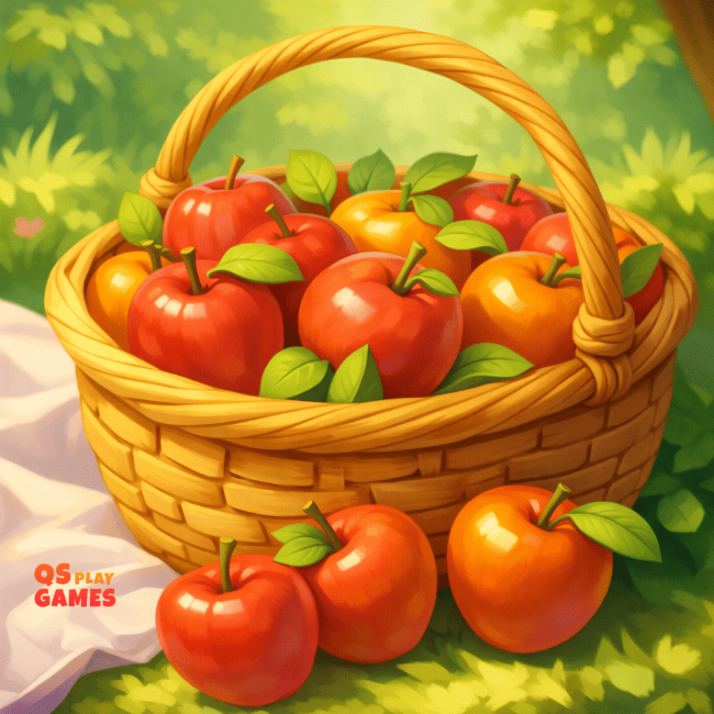 Puzzle z czerwonymi i żółtymi jabłkami w wiklinowym koszu, kolekcja Złote jabłko