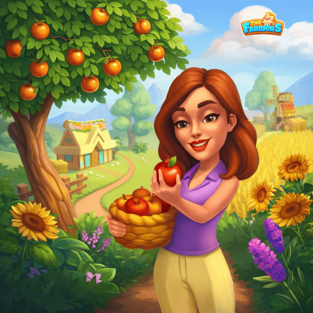 Puzzle ze zbiorów z jabłkami przy drzewie i domem w tle, kolekcja Złote jabłko