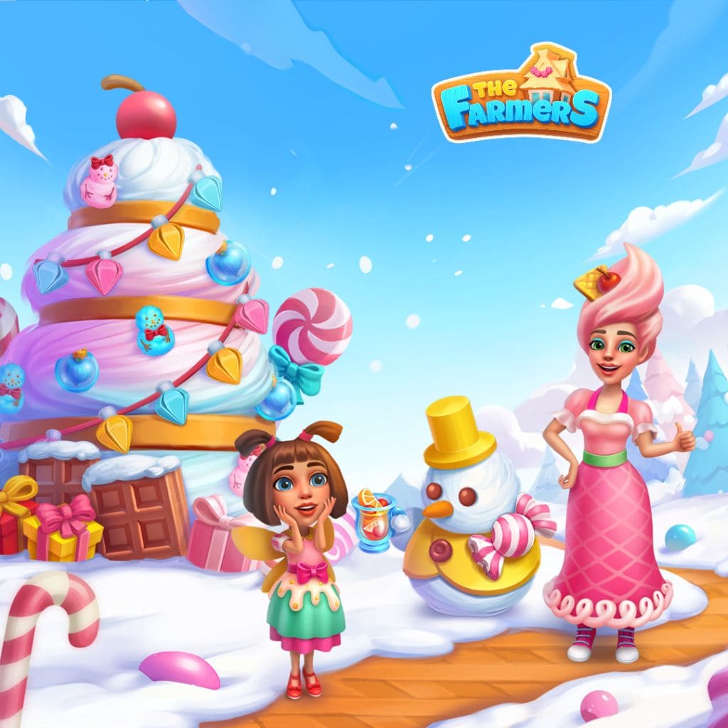 Festliches Winter‑Puzzle mit Personen рядом со Schneemann und süß dekorierten Schneehügeln