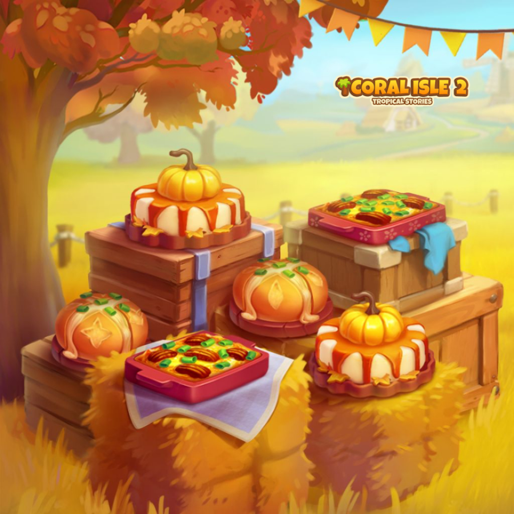 Puzzle de mercado de outono com abóboras e produtos de forno em caixotes de madeira sob árvores, coleção Autumn Aroma