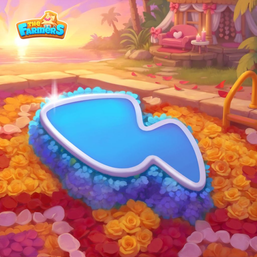 Puzzle de jardín con gran símbolo azul de energía sobre un macizo de flores