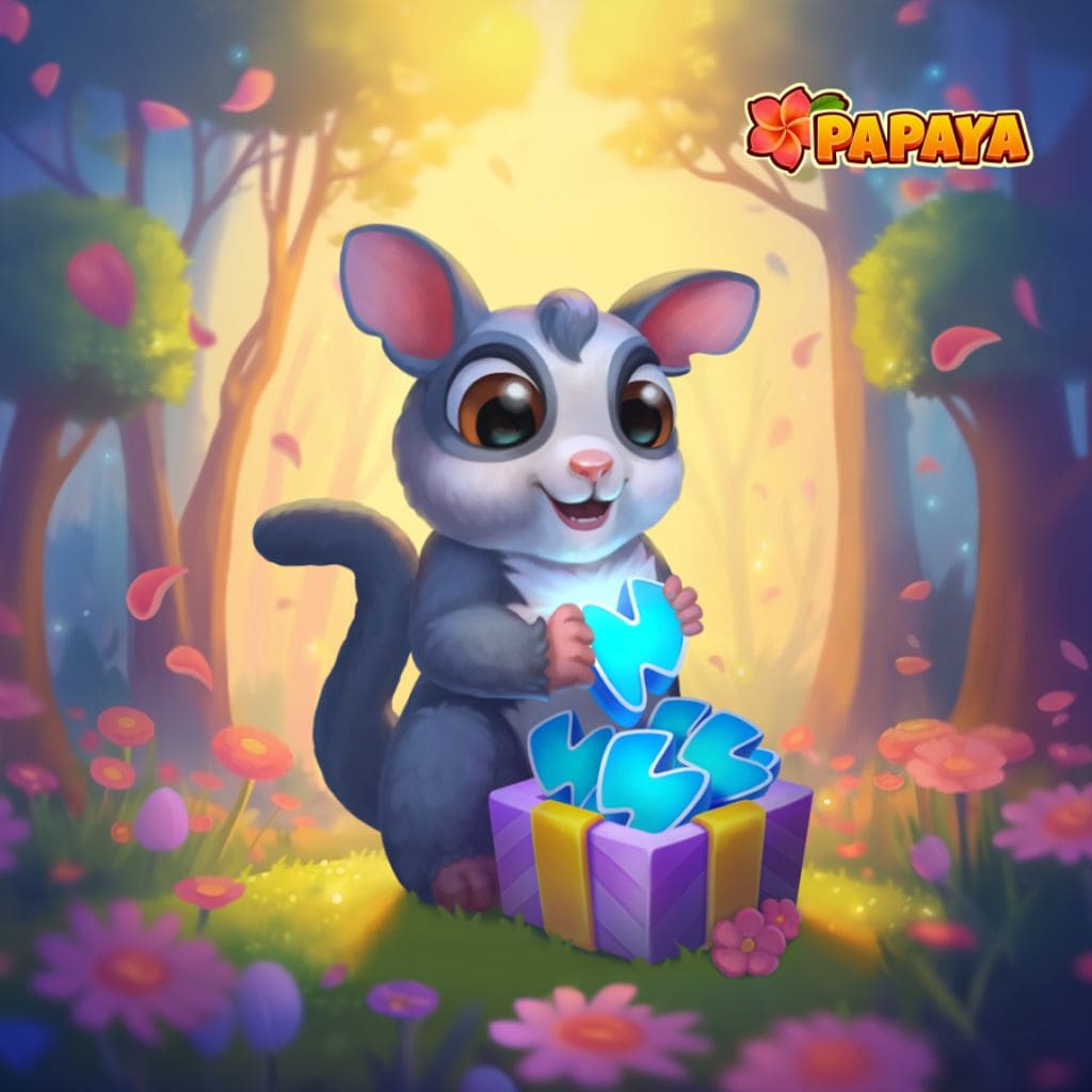 Tier‑Puzzle mit Chinchilla, die eine Geschenkbox mit Puzzleteilen zwischen Blumen öffnet