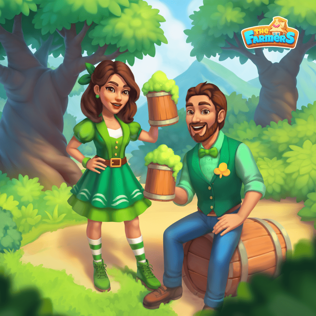 Puzzle de pub al aire libre con dos figuras con jarras junto a barriles en un sendero, colección Encuentros en el pub