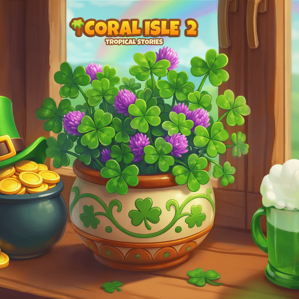 Puzzle de mesa de pub con maceta de tréboles sobre madera, jarras y monedas, colección Encuentros en el pub