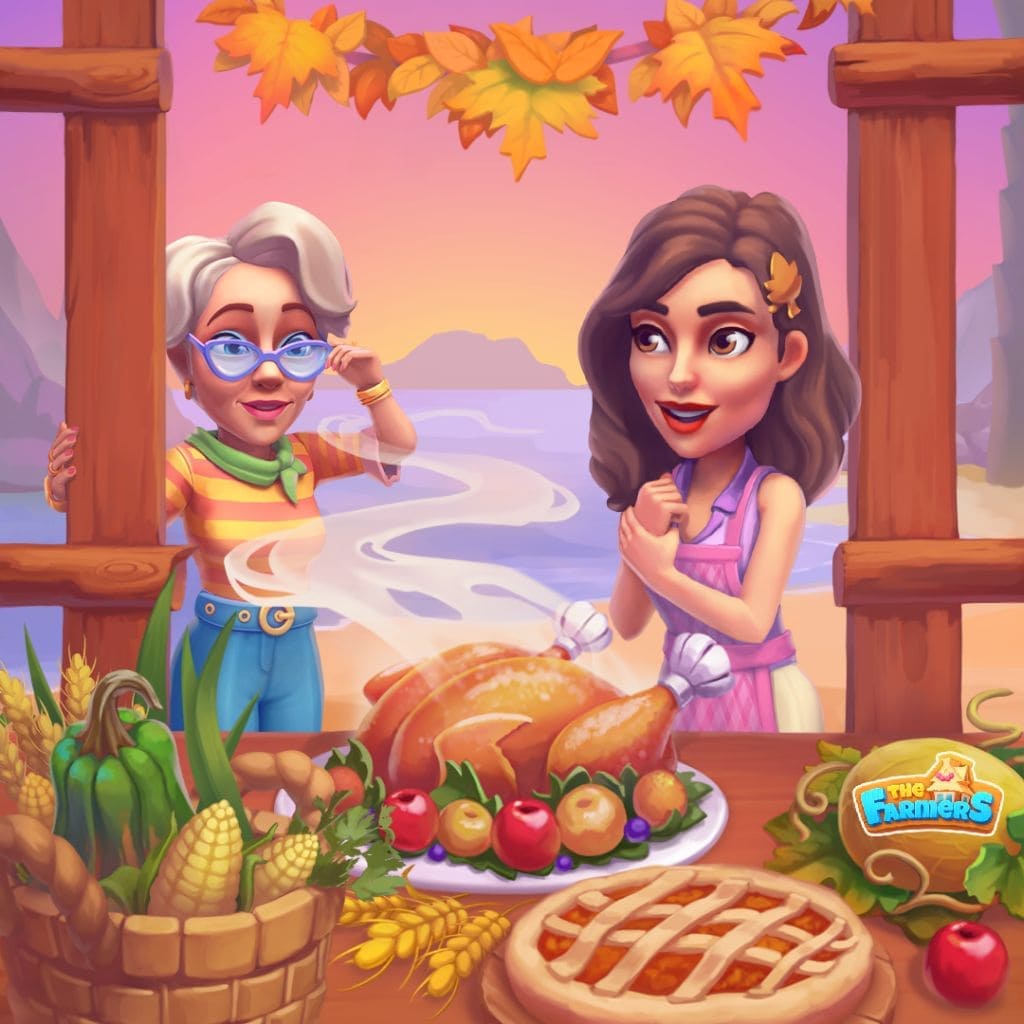 Puzzle de confeitaria de outono com torta, maçãs, uvas e grãos sobre mesa junto à janela, coleção Autumn Aroma