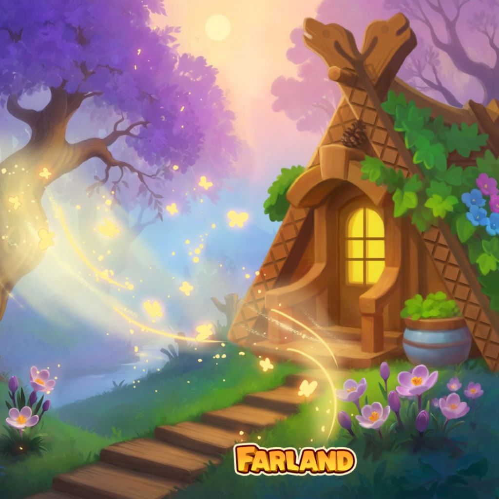 Puzzle di cottage incantato con casa nel bosco, finestre illuminate, fiori e sentiero