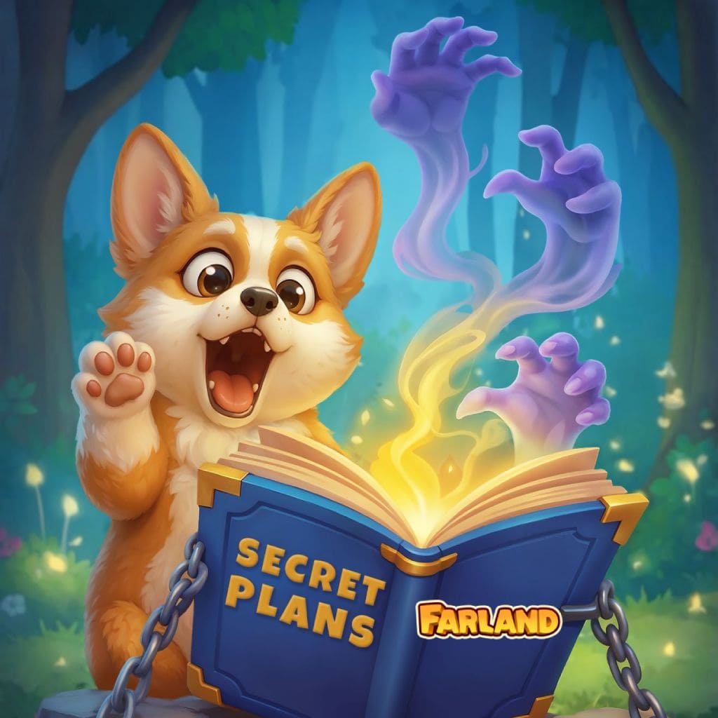 Fantasy jigsaw puzzle showing a small dog looking at an open glowing book with swirling shapes and forest background