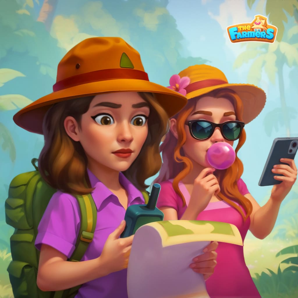 Puzzle de viaje con dos figuras con sombreros, mapa, radio y teléfono
